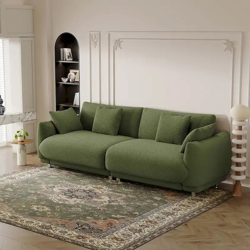 86.6 Modern Teddy Velvet Triple Sofa with 4 Pillows and Metal Legs