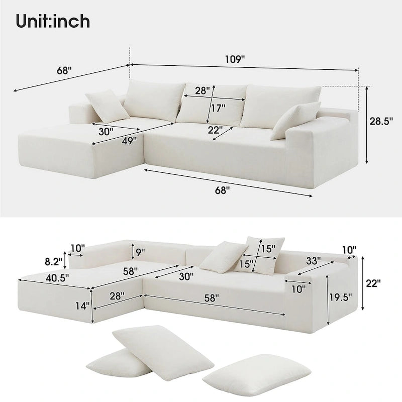 109*68 L-Shape Modular Sectional Living Room Sofa Set Couch Upholstered Sleeper Sofa Free Combination
