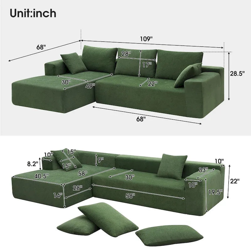 109*68 L-Shape Modular Sectional Living Room Sofa Set Couch Upholstered Sleeper Sofa Free Combination