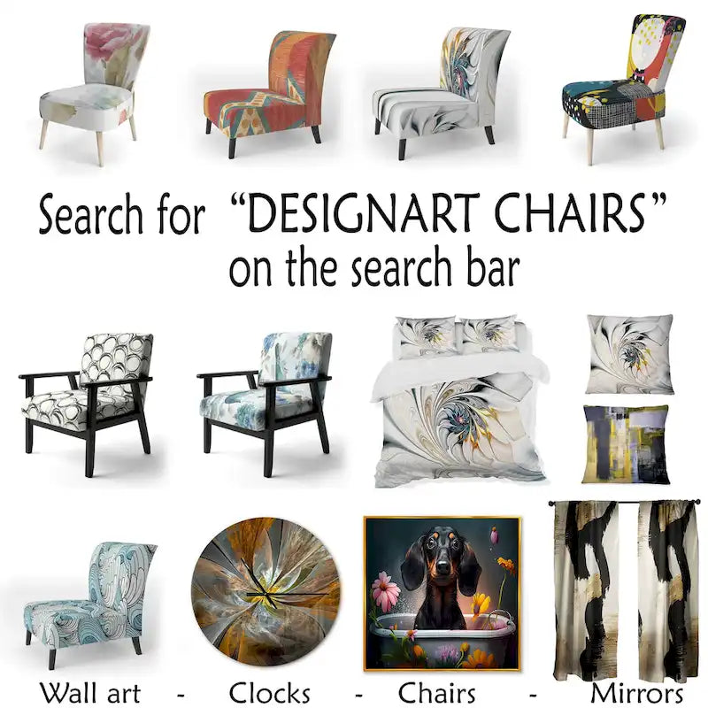 Designart Pastel Abstract With Blue Black & Gold Spots III Upholstered Fractals Accent Chair and Modern Arm Chair