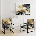 Designart Pastel Abstract With Blue Black & Gold Spots III Upholstered Fractals Accent Chair and Modern Arm Chair