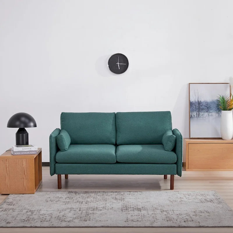 Canapé Causeuse Yucca Moderne, Polyester / Cuir Vegan - 2 Coussins Inclus