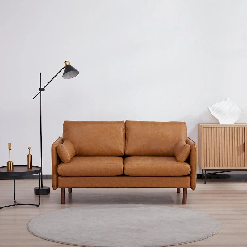 Canapé Causeuse Yucca Moderne, Polyester / Cuir Vegan - 2 Coussins Inclus