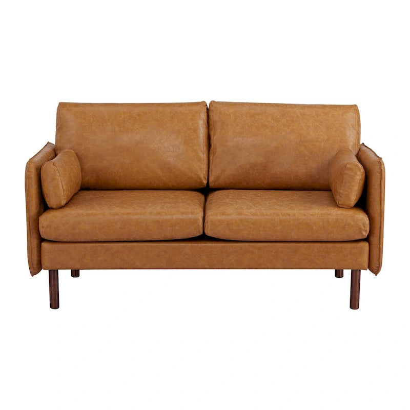 Canapé Causeuse Yucca Moderne, Polyester / Cuir Vegan - 2 Coussins Inclus