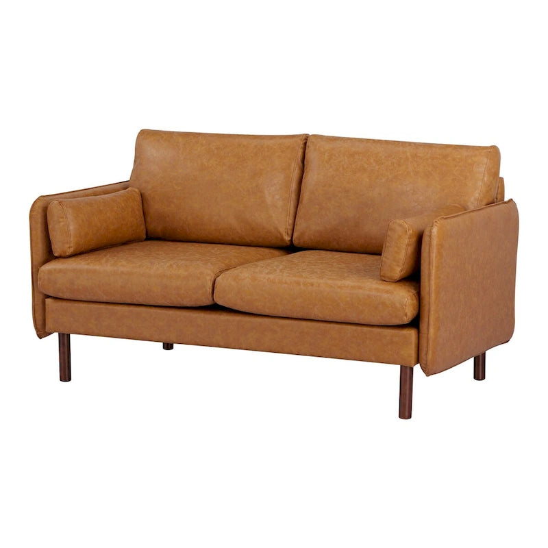 Canapé Causeuse Yucca Moderne, Polyester / Cuir Vegan - 2 Coussins Inclus
