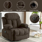 Fauteuil inclinable manuel massant et chauffant en velours capitonné avec base pivotante à 360°