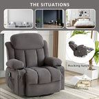Fauteuil inclinable manuel massant et chauffant en velours capitonné avec base pivotante à 360°