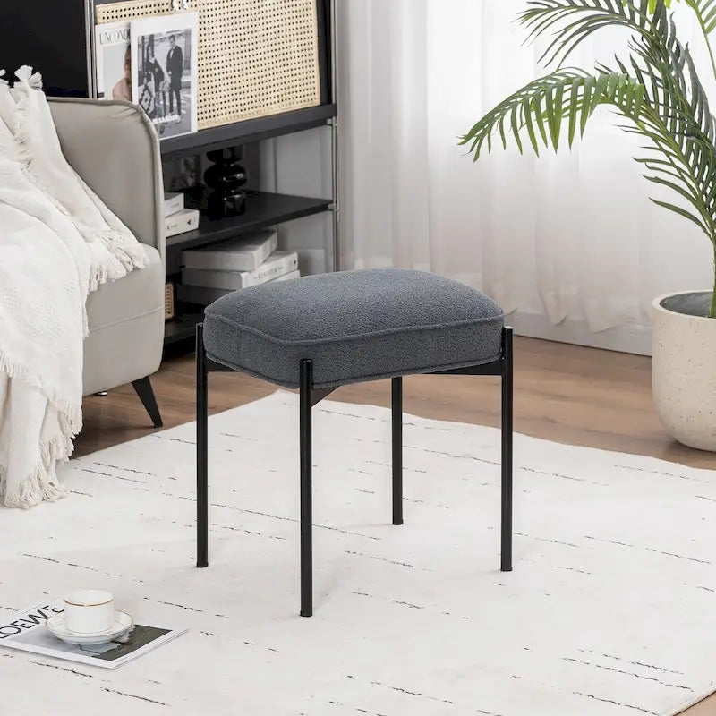 Repose-pieds ottoman rectangulaire capitonné en sherpa agneau