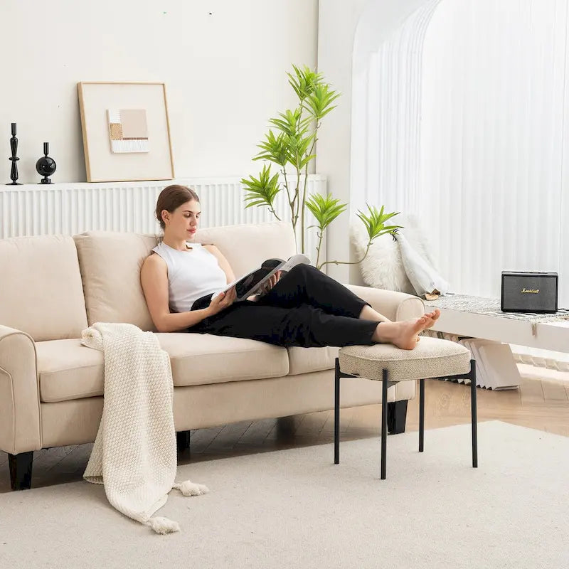 Repose-pieds ottoman rectangulaire capitonné en sherpa agneau