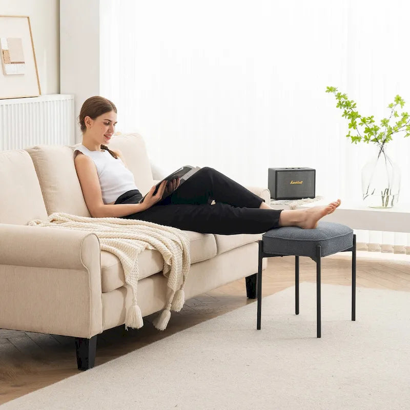 Repose-pieds ottoman rectangulaire capitonné en sherpa agneau