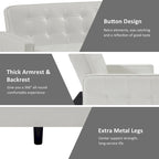 74.4 L Faux Leather Full Handcrafted Button Tufted Sofa 3-Seat, Convertible Sleeper Couch Adjustable Backrest