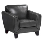 Sofy 37 Inch Accent Chair, Dark Gray Top Grain and Faux Leather, Solid Wood