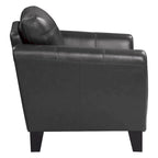 Sofy 37 Inch Accent Chair, Dark Gray Top Grain and Faux Leather, Solid Wood