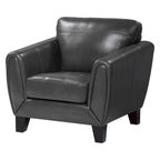 Sofy 37 Inch Accent Chair, Dark Gray Top Grain and Faux Leather, Solid Wood