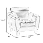 Sofy 37 Inch Accent Chair, Dark Gray Top Grain and Faux Leather, Solid Wood