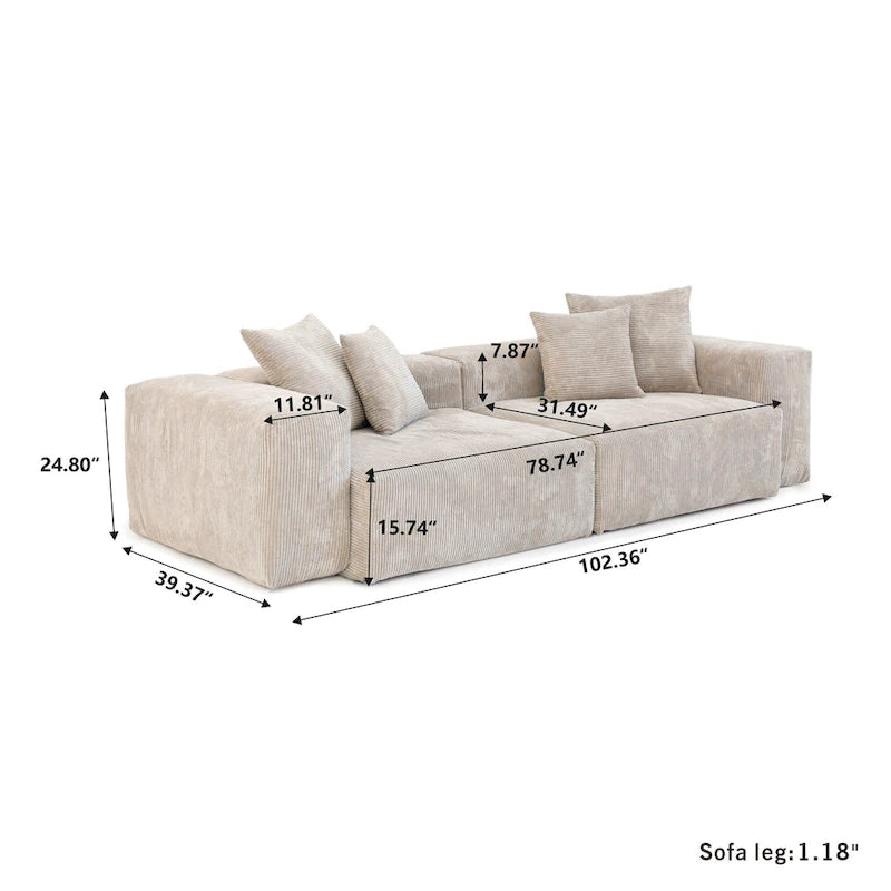 Oversized Corduroy Fabrics Sectional Sofa Set