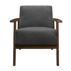 Rica 32 Inch Accent Armchair, Dark Gray Velvet, Walnut Brown Solid Wood