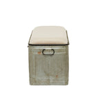 Metal Galvanized Storage Bench with Cream Burlap Top and Black Latches - Gray - Roche River Decor