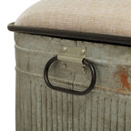 Metal Galvanized Storage Bench with Cream Burlap Top and Black Latches - Gray - Roche River Decor