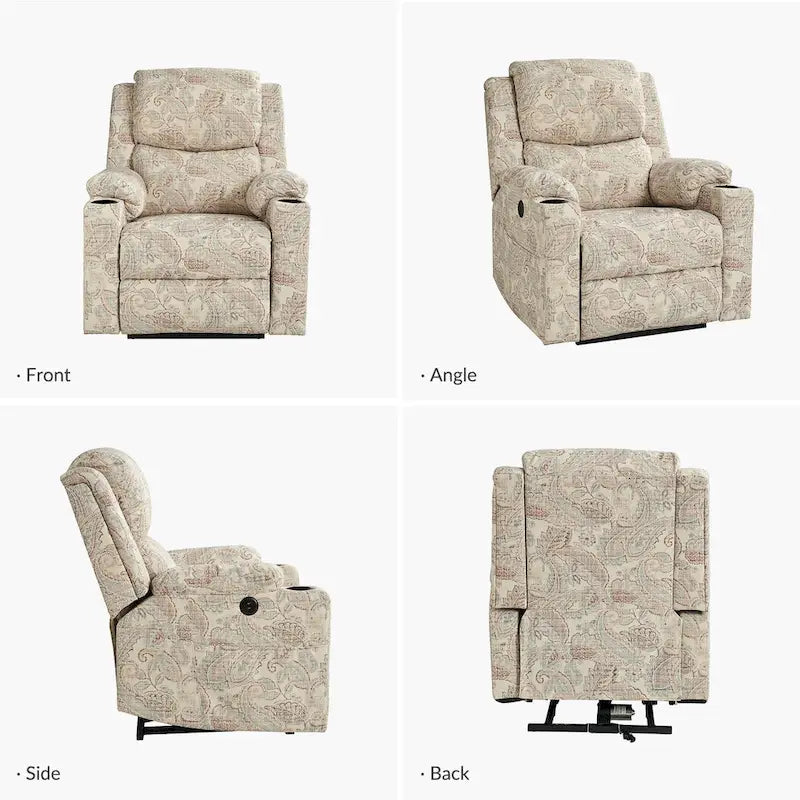 Larry Traditional Floral Dual Motor Heated Lift Assist Power Recliner with Massage Set of 2 by HULALA HOME