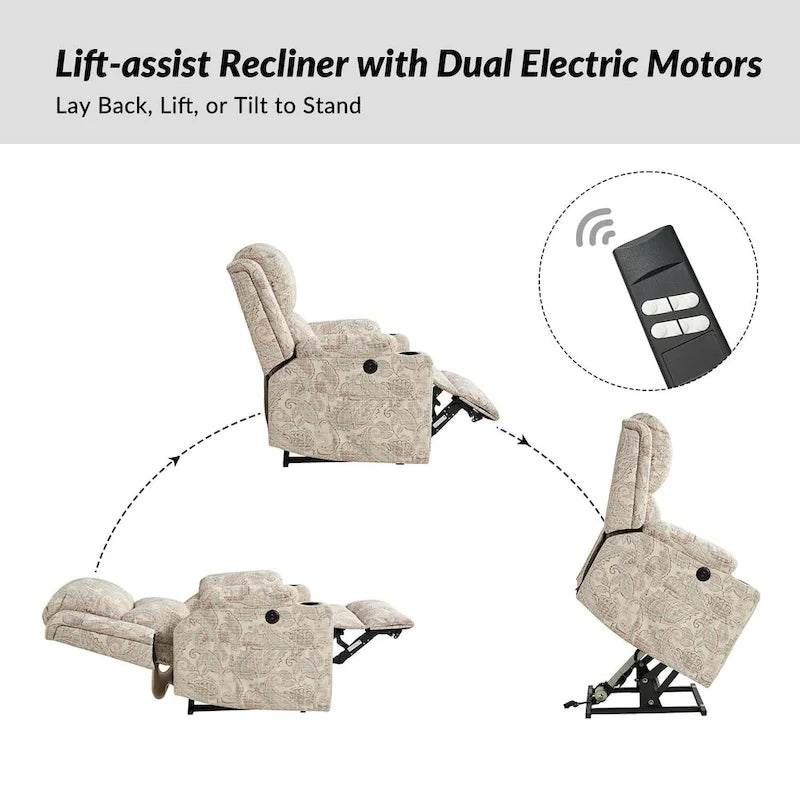 Larry Traditional Floral Dual Motor Heated Lift Assist Power Recliner with Massage Set of 2 by HULALA HOME