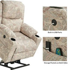 Larry Traditional Floral Dual Motor Heated Lift Assist Power Recliner with Massage Set of 2 by HULALA HOME