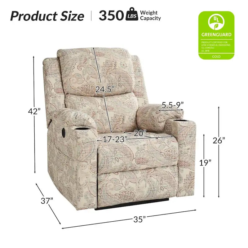 Larry Traditional Floral Dual Motor Heated Lift Assist Power Recliner with Massage Set of 2 by HULALA HOME