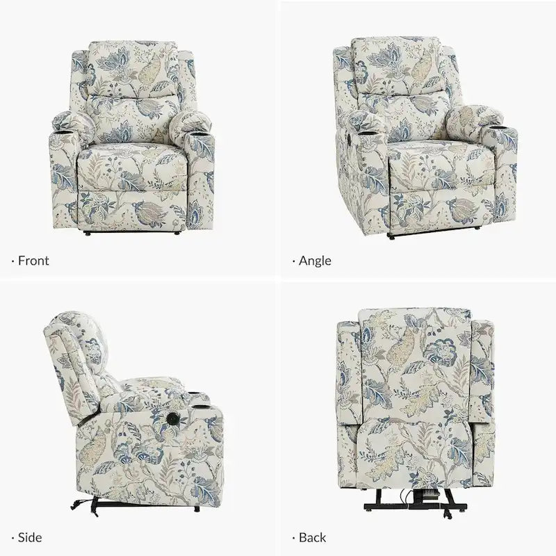 Larry Traditional Floral Dual Motor Heated Lift Assist Power Recliner with Massage Set of 2 by HULALA HOME