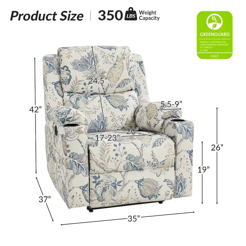 Larry Traditional Floral Dual Motor Heated Lift Assist Power Recliner with Massage Set of 2 by HULALA HOME