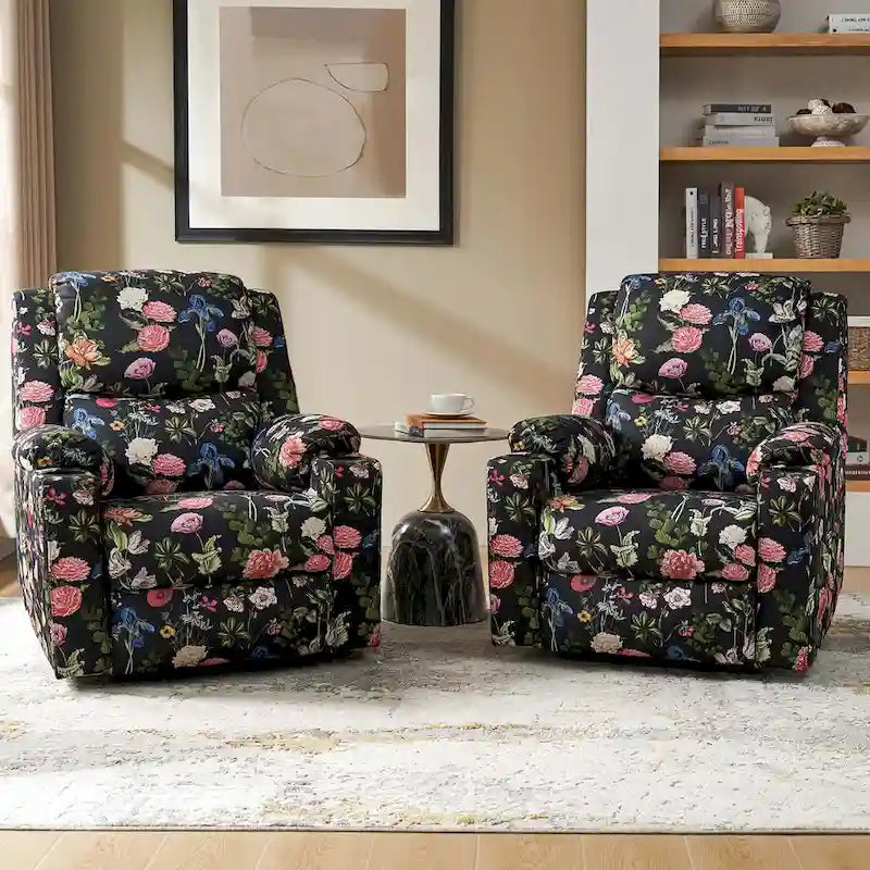 Larry Traditional Floral Dual Motor Heated Lift Assist Power Recliner with Massage Set of 2 by HULALA HOME