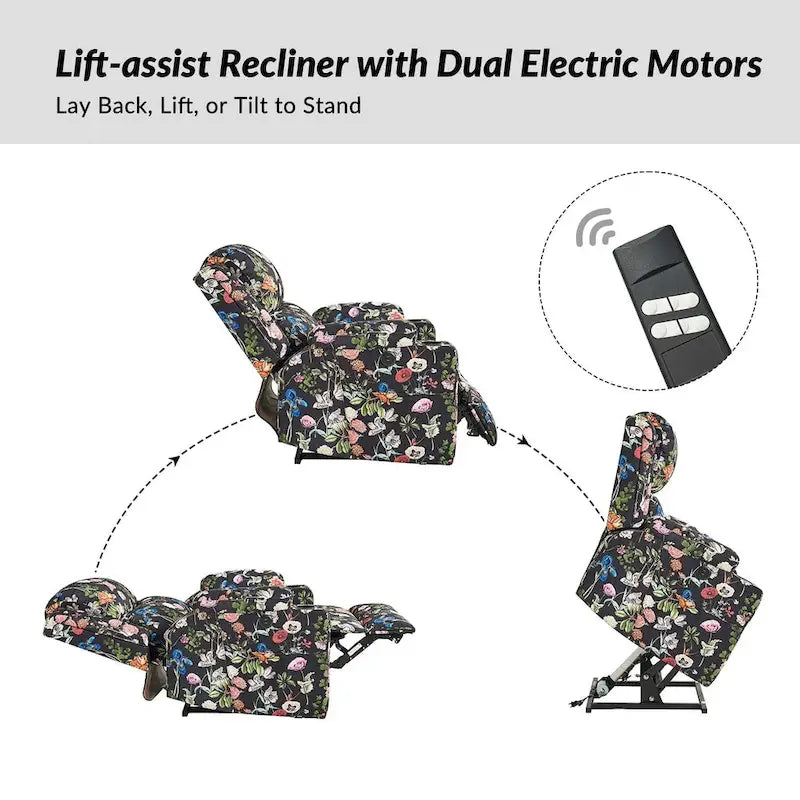 Larry Traditional Floral Dual Motor Heated Lift Assist Power Recliner with Massage Set of 2 by HULALA HOME