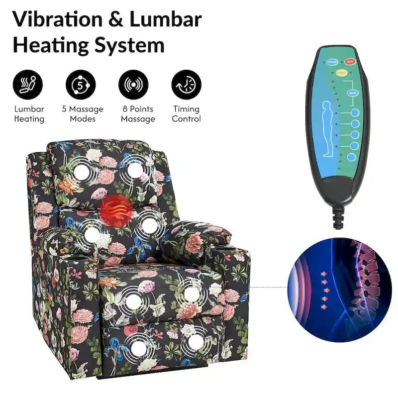 Larry Traditional Floral Dual Motor Heated Lift Assist Power Recliner with Massage Set of 2 by HULALA HOME