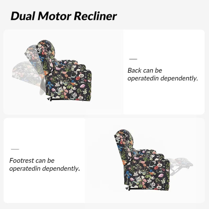 Larry Traditional Floral Dual Motor Heated Lift Assist Power Recliner with Massage Set of 2 by HULALA HOME