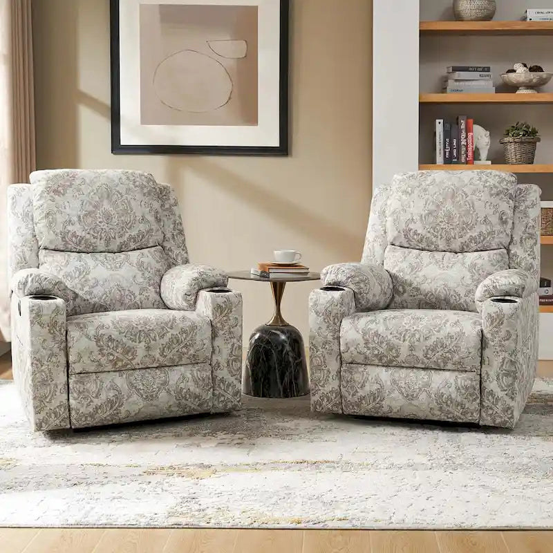 Larry Traditional Floral Dual Motor Heated Lift Assist Power Recliner with Massage Set of 2 by HULALA HOME