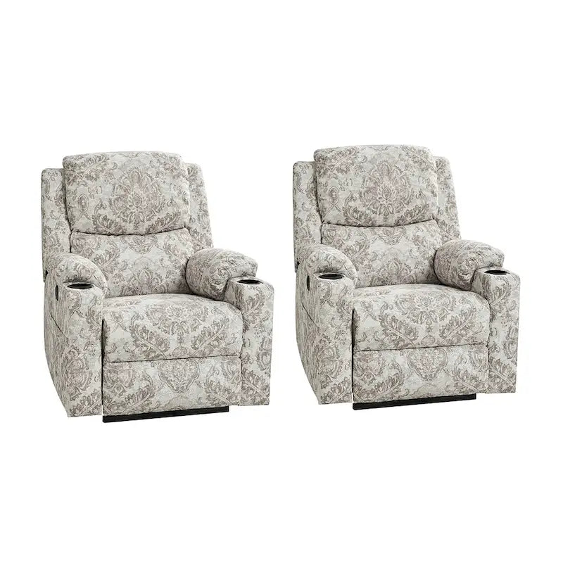 Larry Traditional Floral Dual Motor Heated Lift Assist Power Recliner with Massage Set of 2 by HULALA HOME