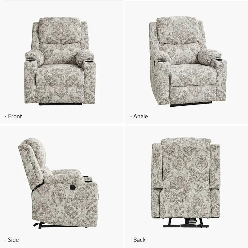 Larry Traditional Floral Dual Motor Heated Lift Assist Power Recliner with Massage Set of 2 by HULALA HOME