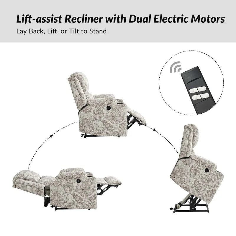 Larry Traditional Floral Dual Motor Heated Lift Assist Power Recliner with Massage Set of 2 by HULALA HOME
