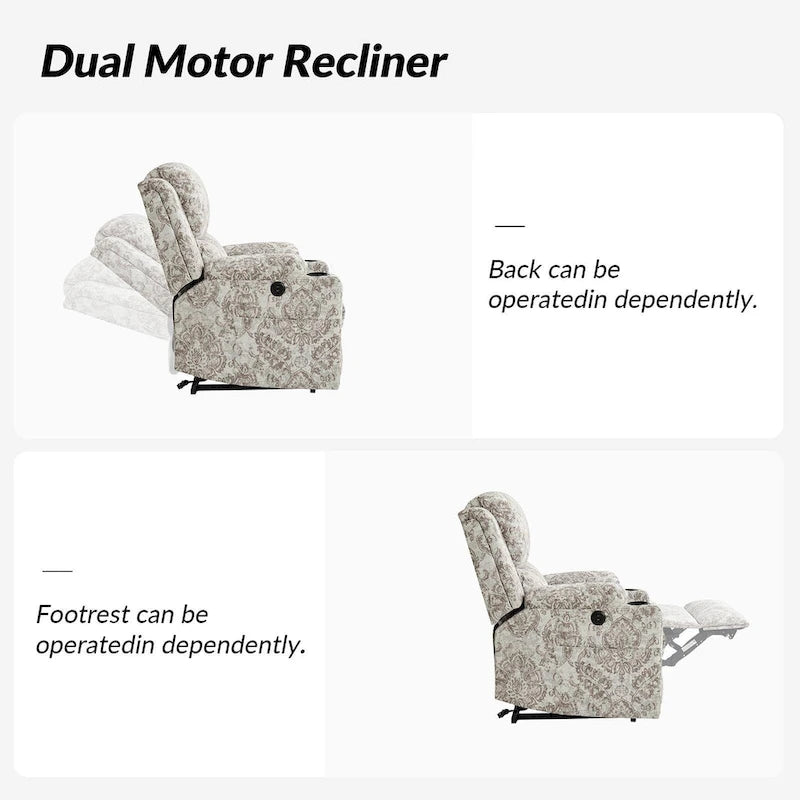 Larry Traditional Floral Dual Motor Heated Lift Assist Power Recliner with Massage Set of 2 by HULALA HOME