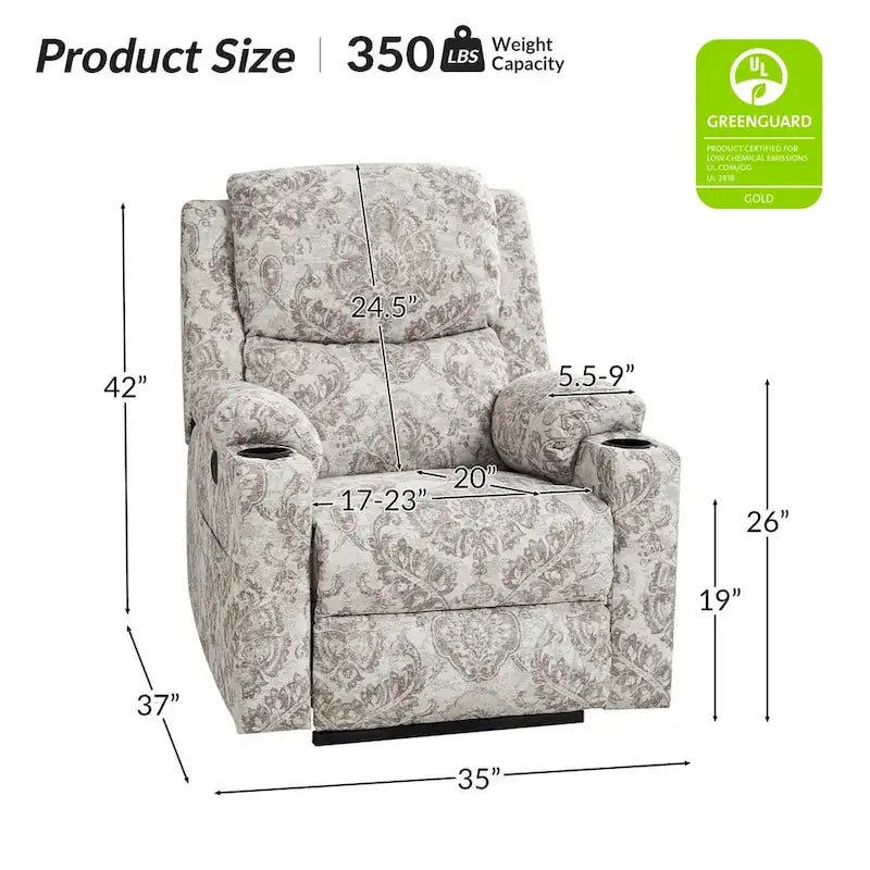 Larry Traditional Floral Dual Motor Heated Lift Assist Power Recliner with Massage Set of 2 by HULALA HOME