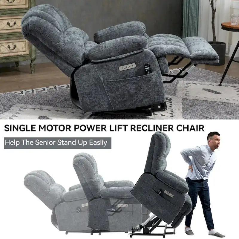 Chenille Large Electric Power Lift Massage & Heat, USB Port,Pockets