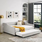 Full Size Daybed with Twin Size Trundle Upholstered Tufted Sofa Bed, with Button on Back and Copper Nail on Waved Shape Arms