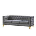 Canapé moderne en velours avec capitonnage et pieds en métal