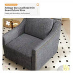 360 Degree Swivel Armchair Cotton linen fabric Ergonomic design Brass nail decorative armchair Living room chairs Black legs