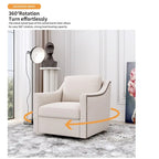 360 Degree Swivel Armchair Cotton linen fabric Ergonomic design Brass nail decorative armchair Living room chairs Black legs