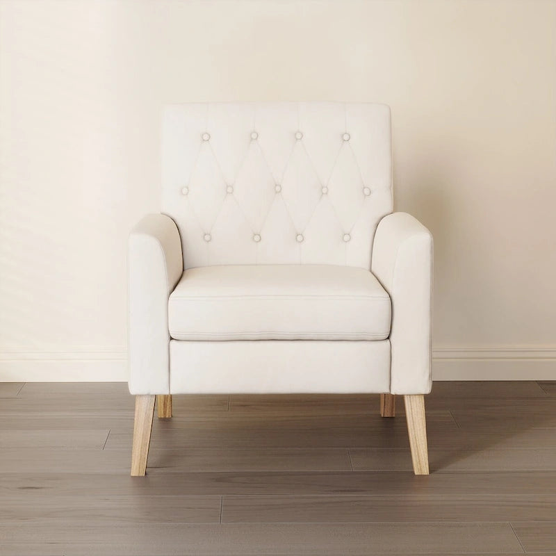 LUE BONA Modern Upholstered Accent Chair Linen Fabric Button Tufted Armchair with Solid Wood Frame - 28.5 W X 27.25 D X 33.75 H
