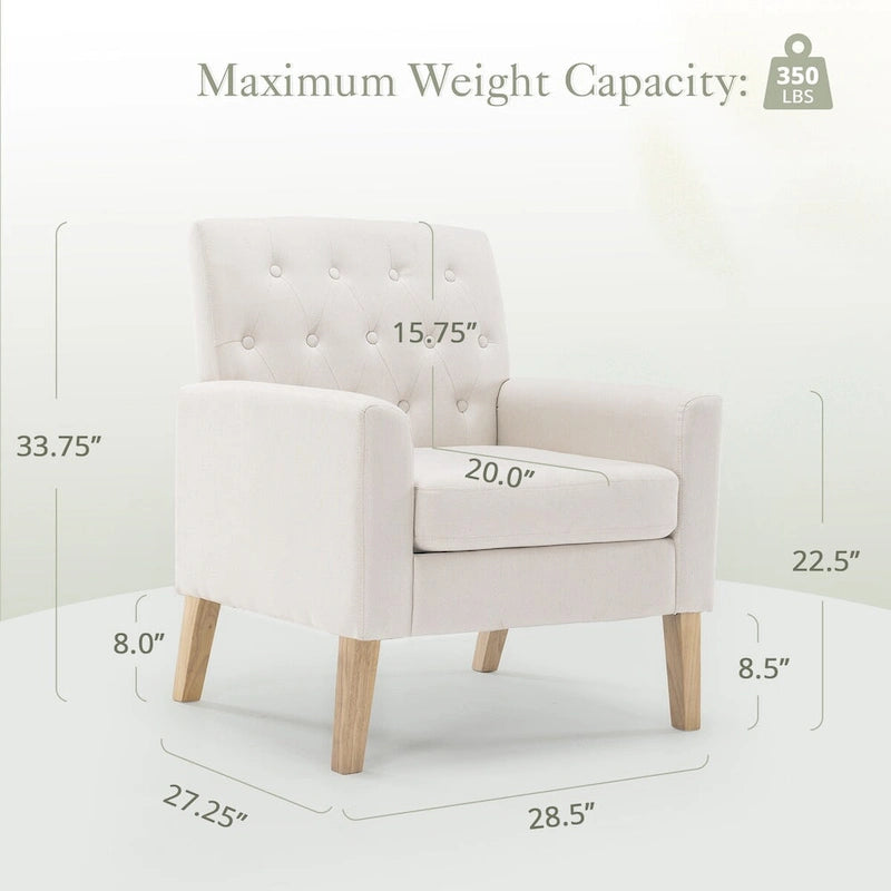 LUE BONA Modern Upholstered Accent Chair Linen Fabric Button Tufted Armchair with Solid Wood Frame - 28.5 W X 27.25 D X 33.75 H