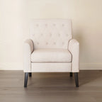 LUE BONA Modern Upholstered Accent Chair Linen Fabric Button Tufted Armchair with Solid Wood Frame - 28.5 W X 27.25 D X 33.75 H