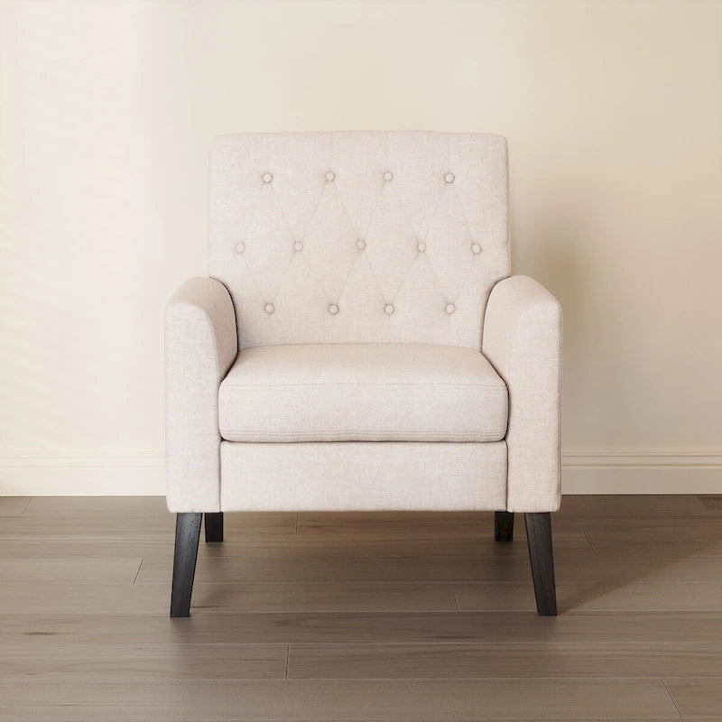 LUE BONA Modern Upholstered Accent Chair Linen Fabric Button Tufted Armchair with Solid Wood Frame - 28.5 W X 27.25 D X 33.75 H