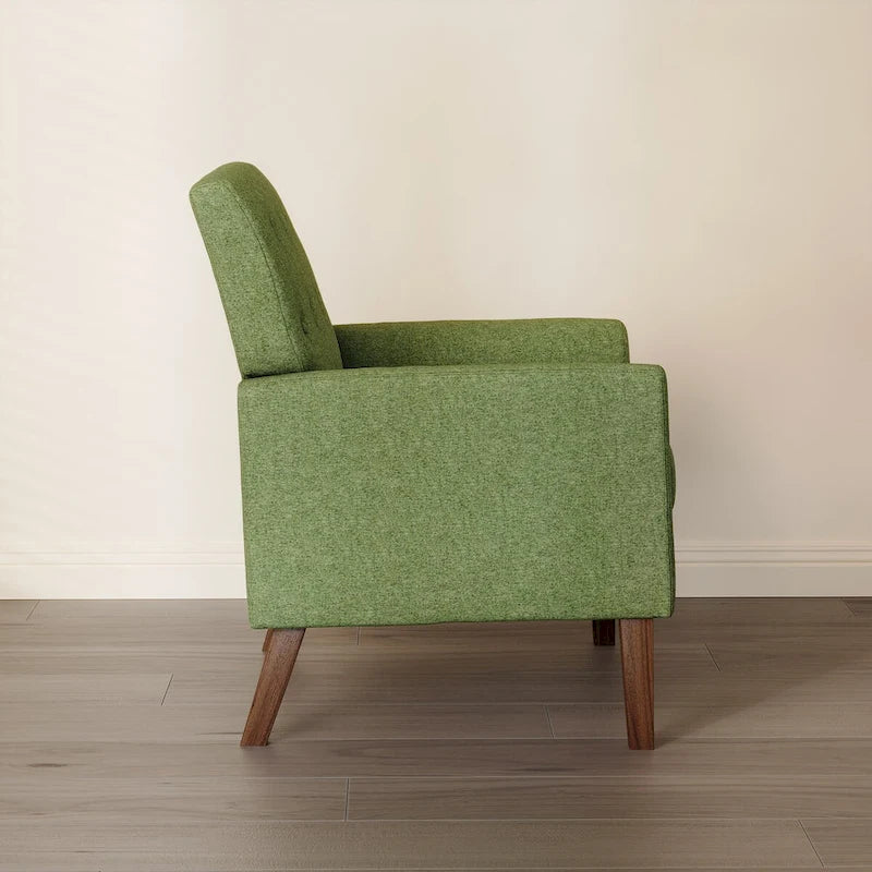 LUE BONA Modern Upholstered Accent Chair Linen Fabric Button Tufted Armchair with Solid Wood Frame - 28.5 W X 27.25 D X 33.75 H