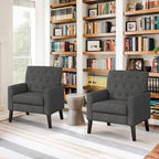 LUE BONA Modern Upholstered Accent Chair Linen Fabric Button Tufted Armchair with Solid Wood Frame - 28.5 W X 27.25 D X 33.75 H